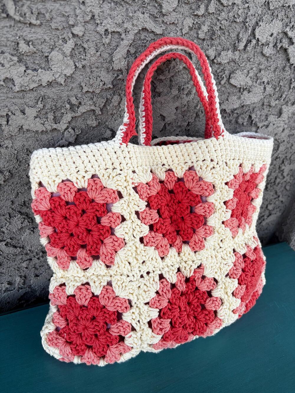 Handmade Reusable Tote Bag: Lined Granny Square Bag - Picture 1 of 5